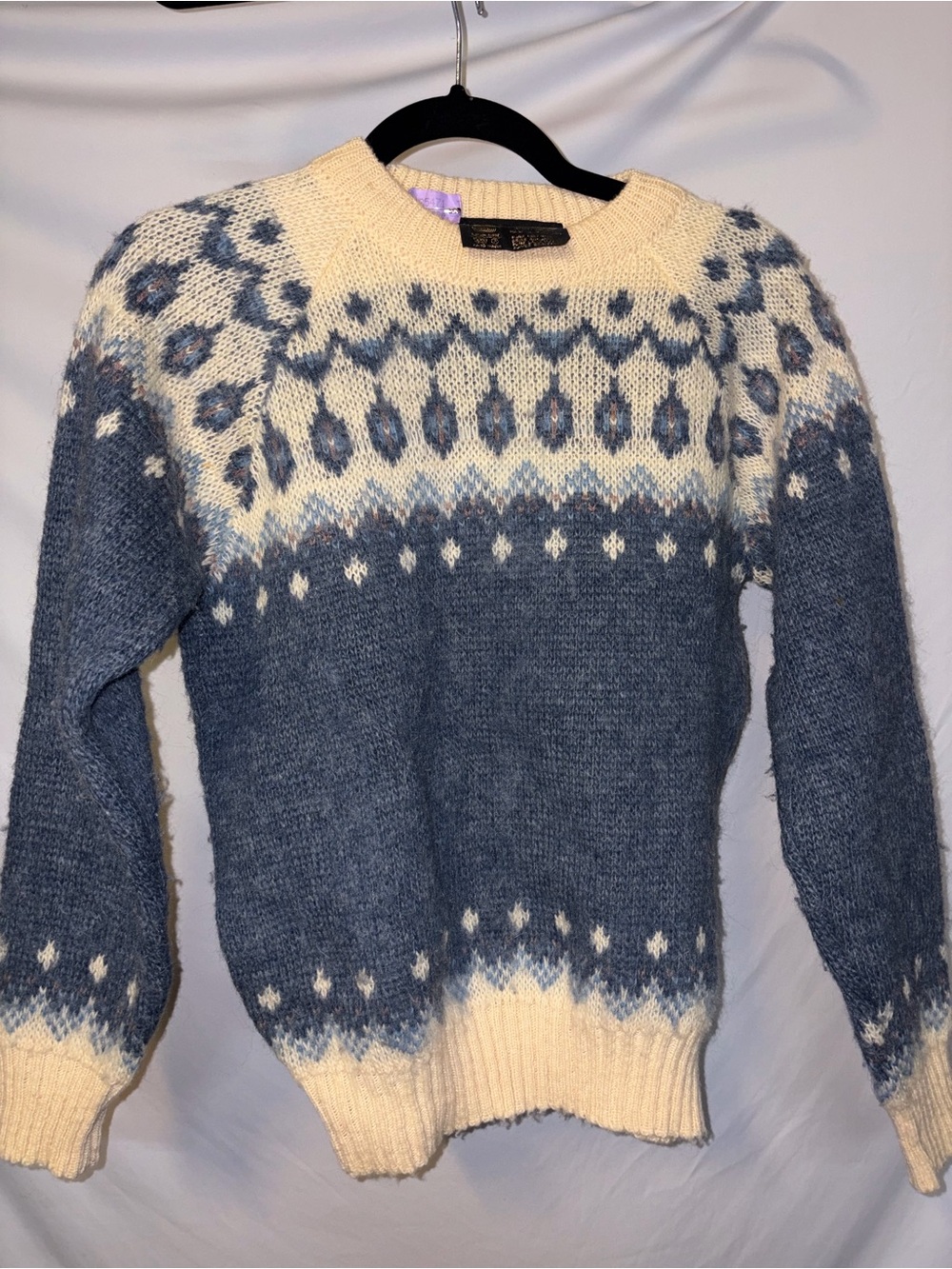 Viking Sportswear Pure New Wool 86cm Blue and Cream Nordic Knit Sweater